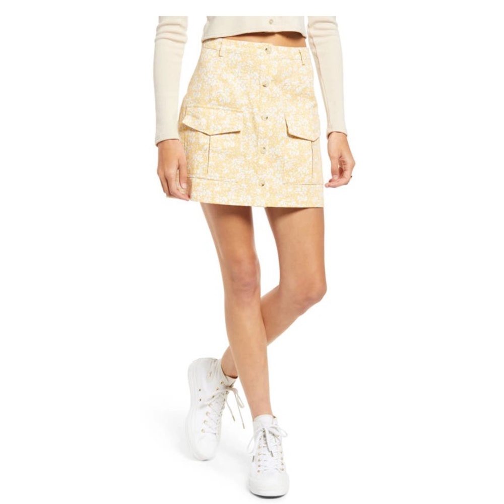 BP. Front Button Miniskirt In Ivory- Yellow Floral